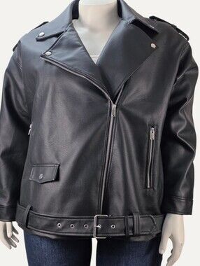 Noisy May Curvy Paulina Black Faux Leather Biker Jacket Plus Size 20 NWT